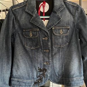 Rescued & Renewed Talbots Cropped Denim Jacket with Swarovski Crystals